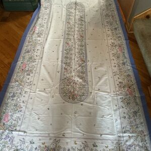 Easter  Floral Table cloth 120x54 with Blue Border with rabbits and flowers